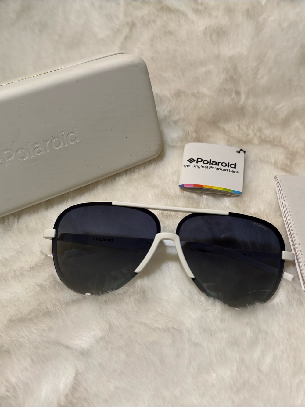 Polaroid White Frame Sunglasses with Dark Blue Lenses
